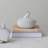 Stoneware  Baker or Butter Dish with Rabbit Finial