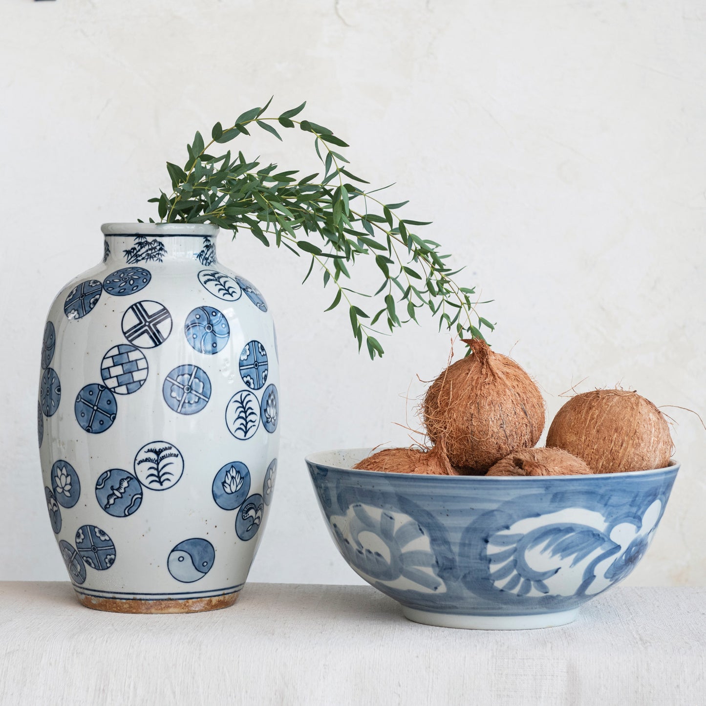Hand-Painted Stoneware Bowl w/ Design, Blue & White