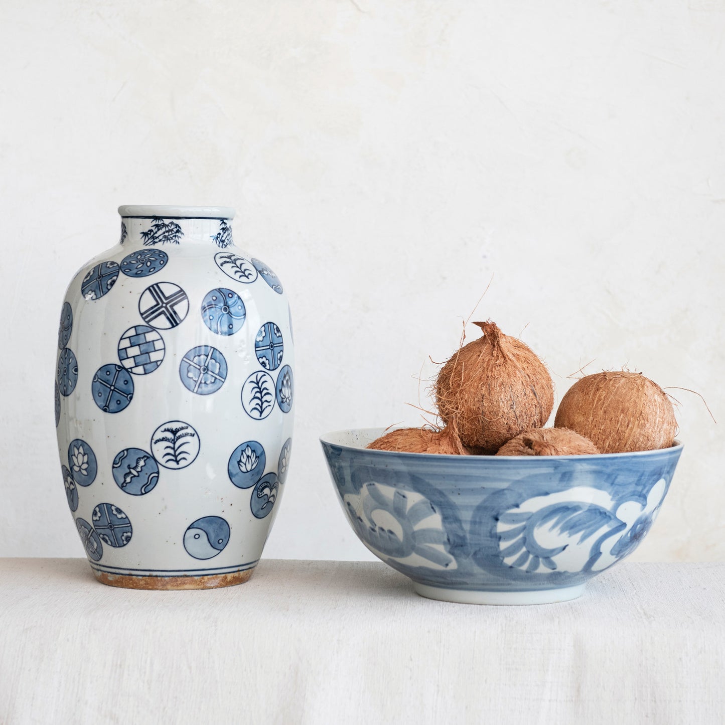 Hand-Painted Stoneware Bowl w/ Design, Blue & White