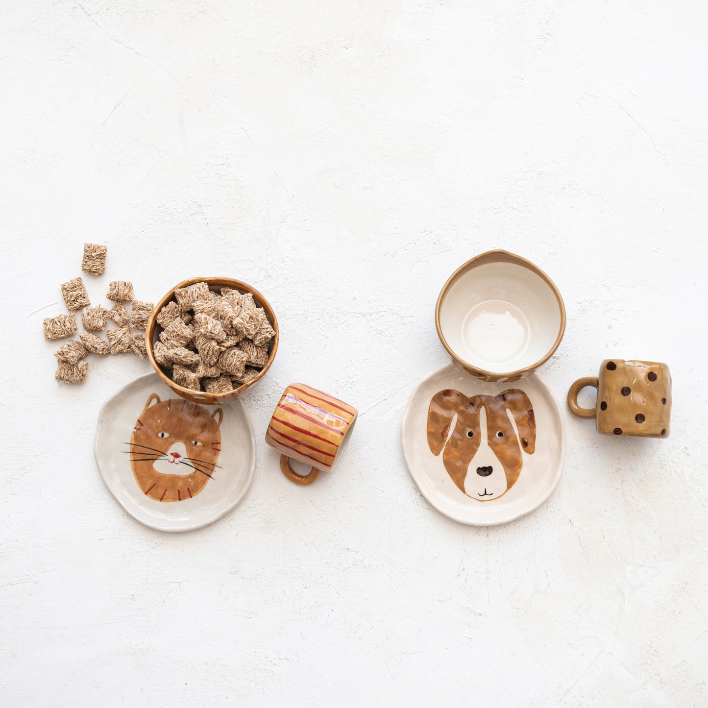 Hand-Painted Stoneware Plate and Mug with Dog Set