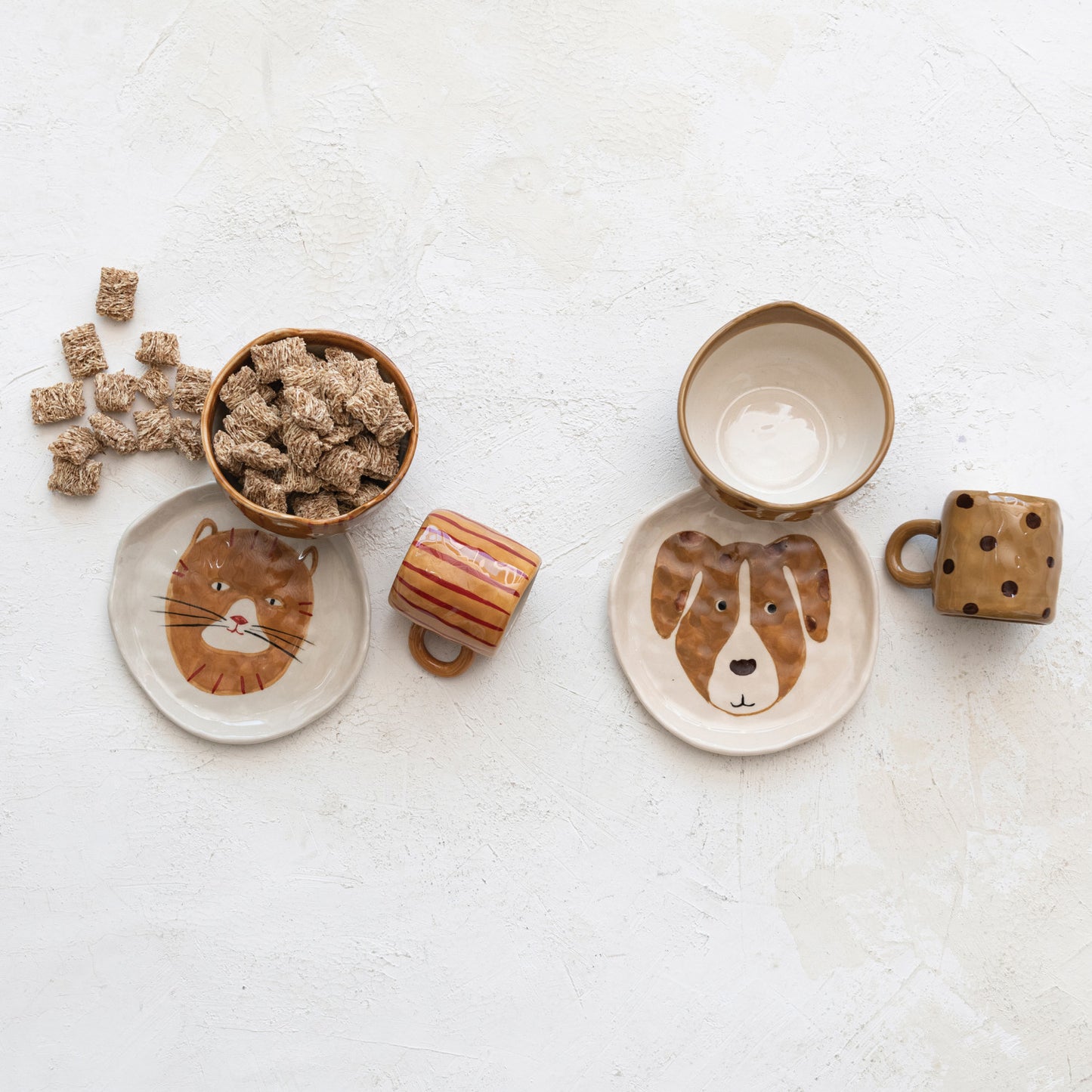 Hand-Painted Stoneware Plate and Mug with Dog Set