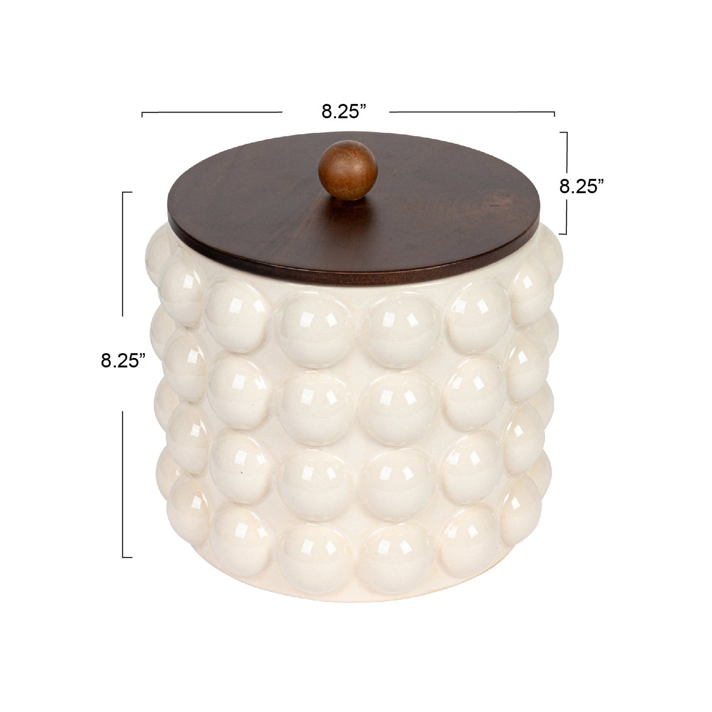 Stoneware Canister with Raised Dots & Acacia Wood Lid