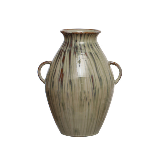 Hand-Painted Stoneware Vase with Handles