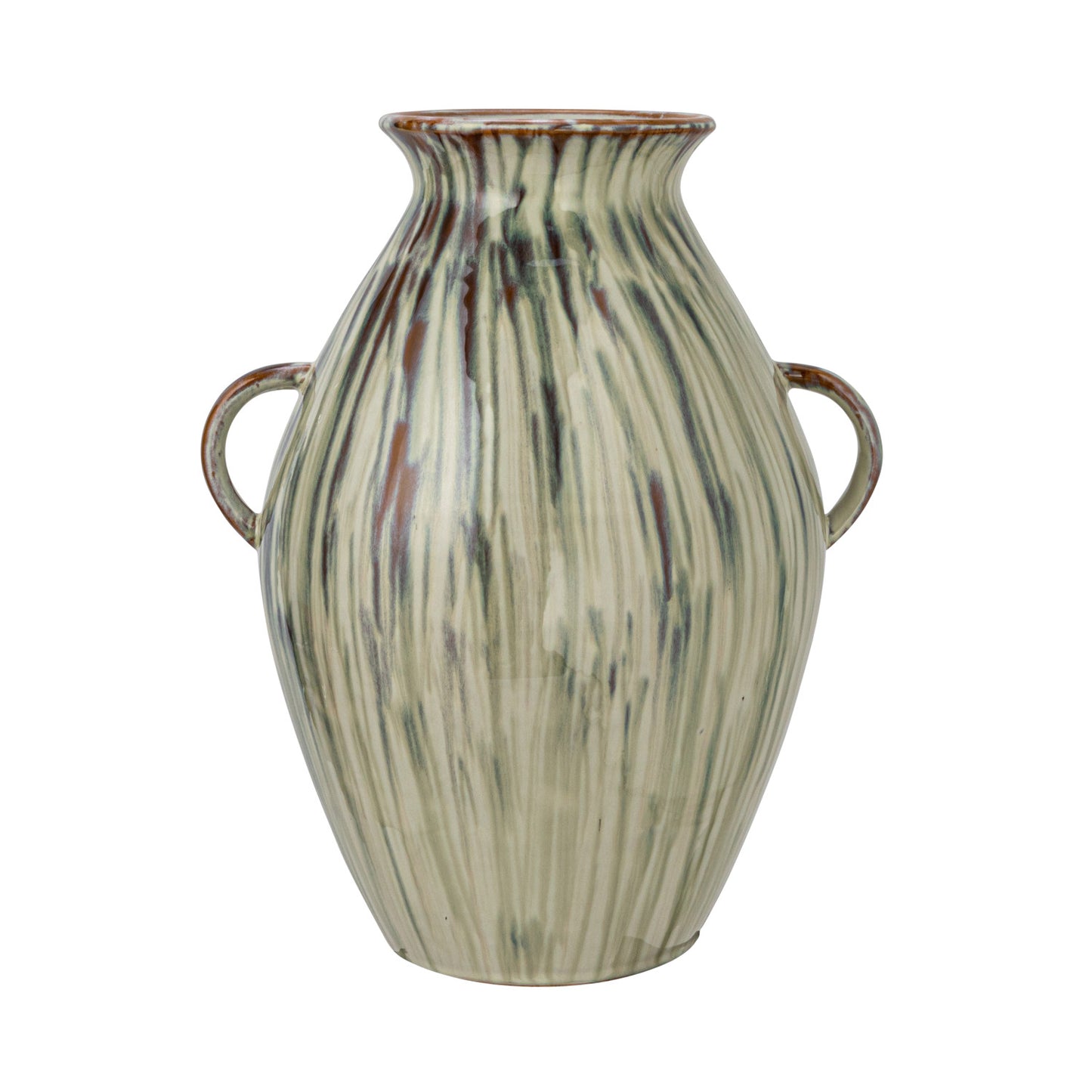 Hand-Painted Stoneware Vase with Handles