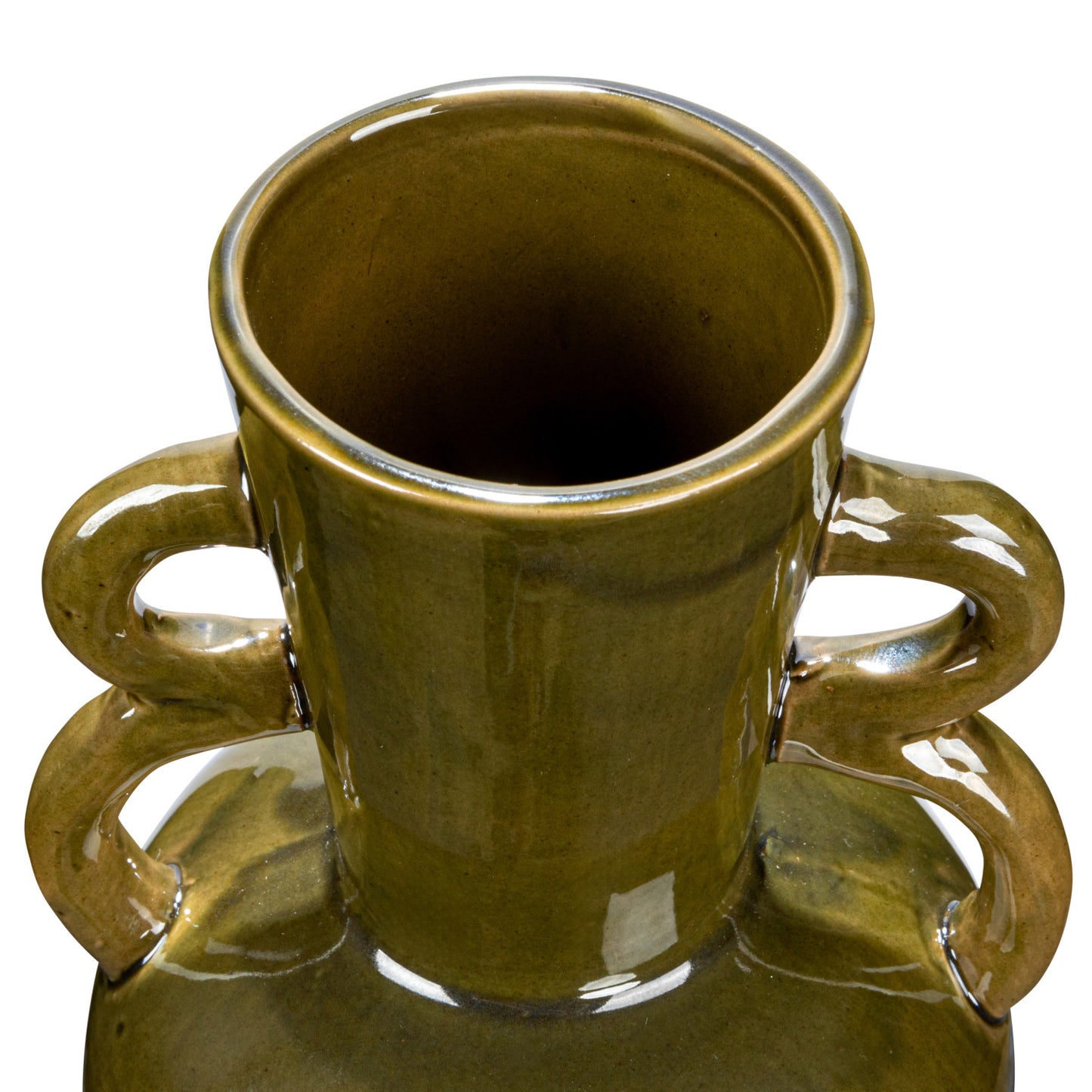 Stoneware Vase with Handles, Olive Green