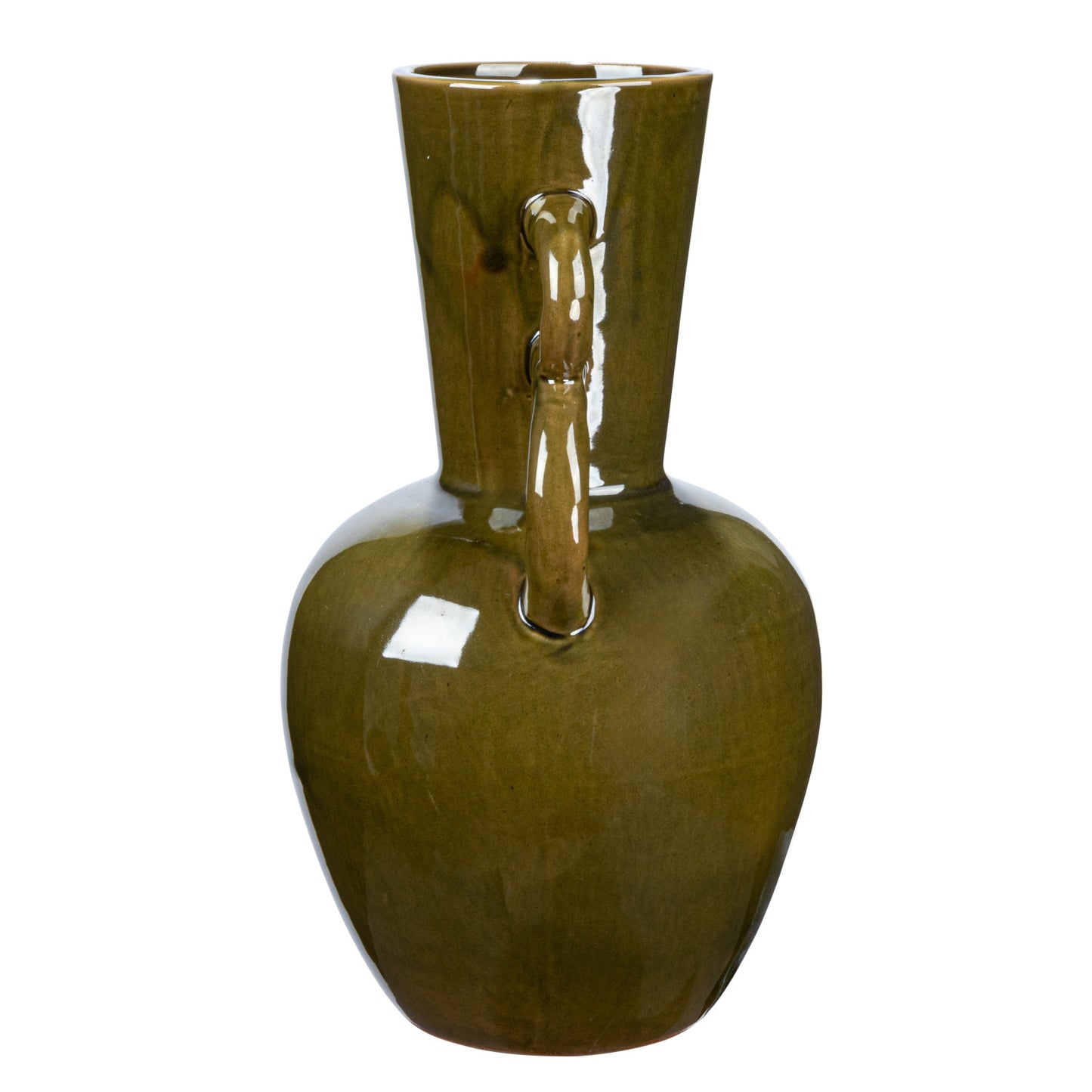 Stoneware Vase with Handles, Olive Green