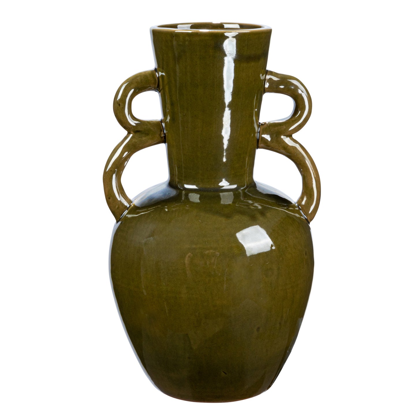 Stoneware Vase with Handles, Olive Green