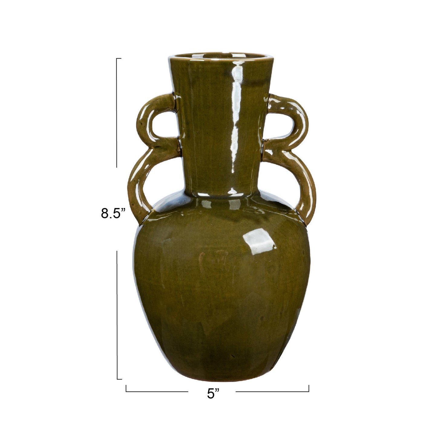 Stoneware Vase with Handles, Olive Green