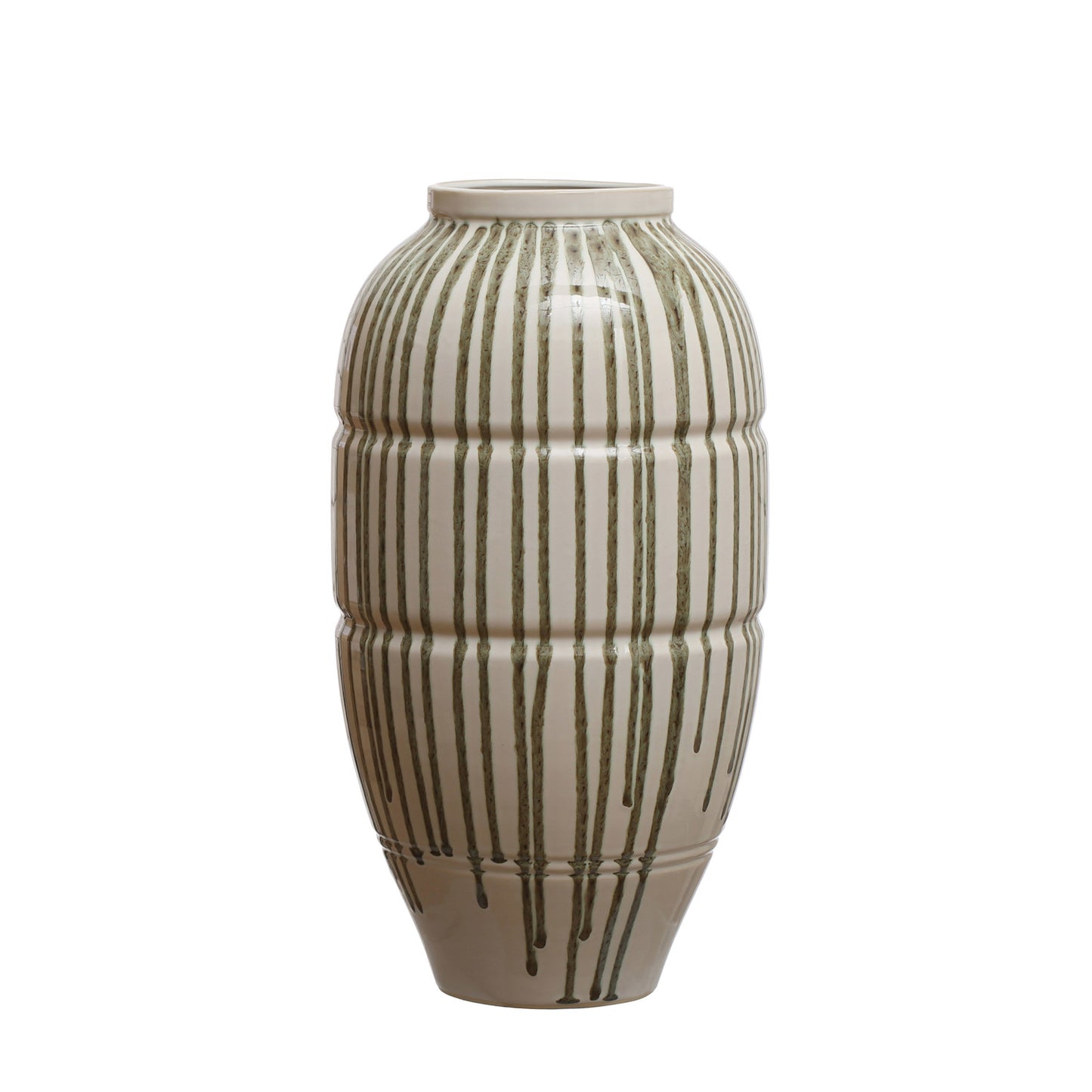 Hand-Painted Stoneware Vase with Drip Glaze