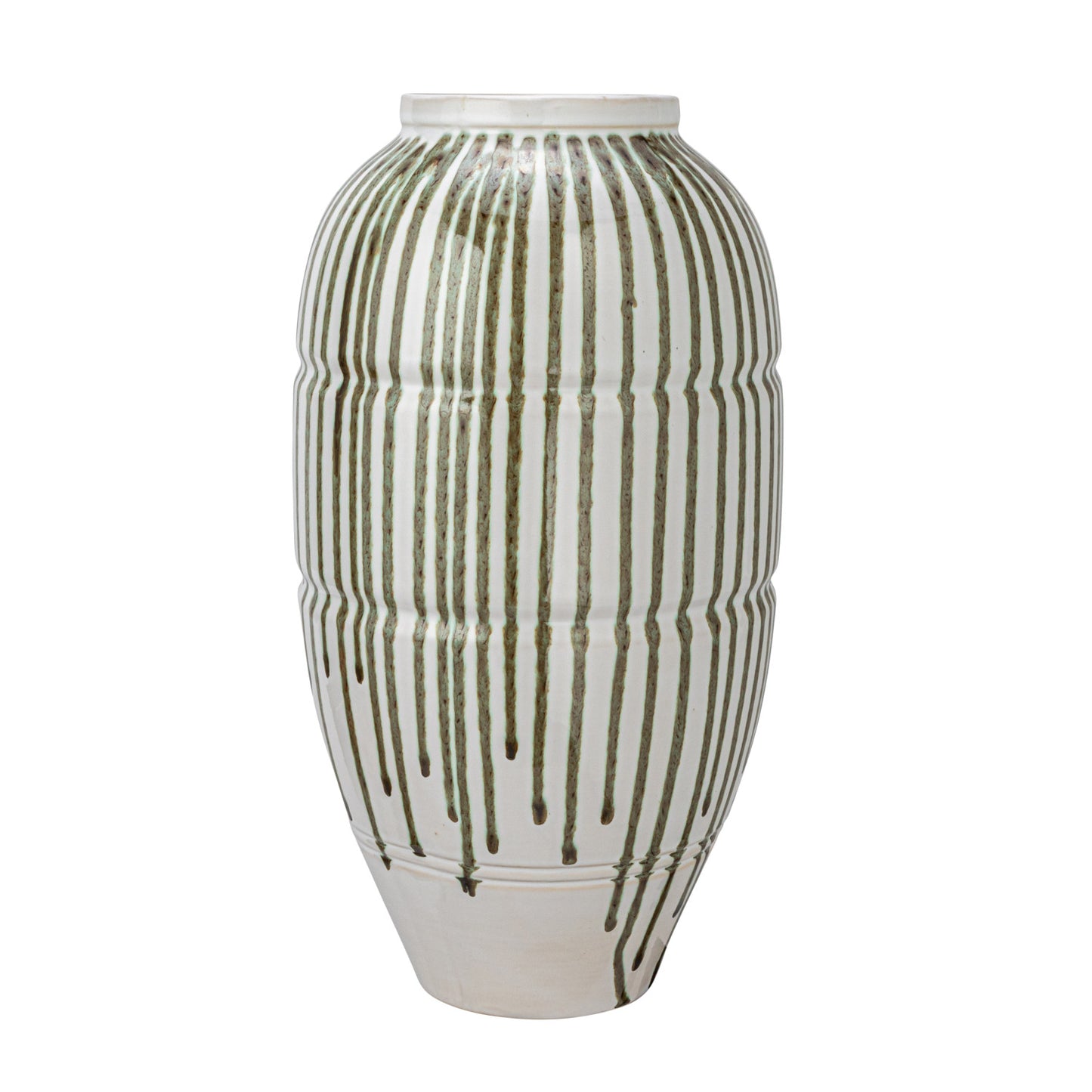 Hand-Painted Stoneware Vase with Drip Glaze