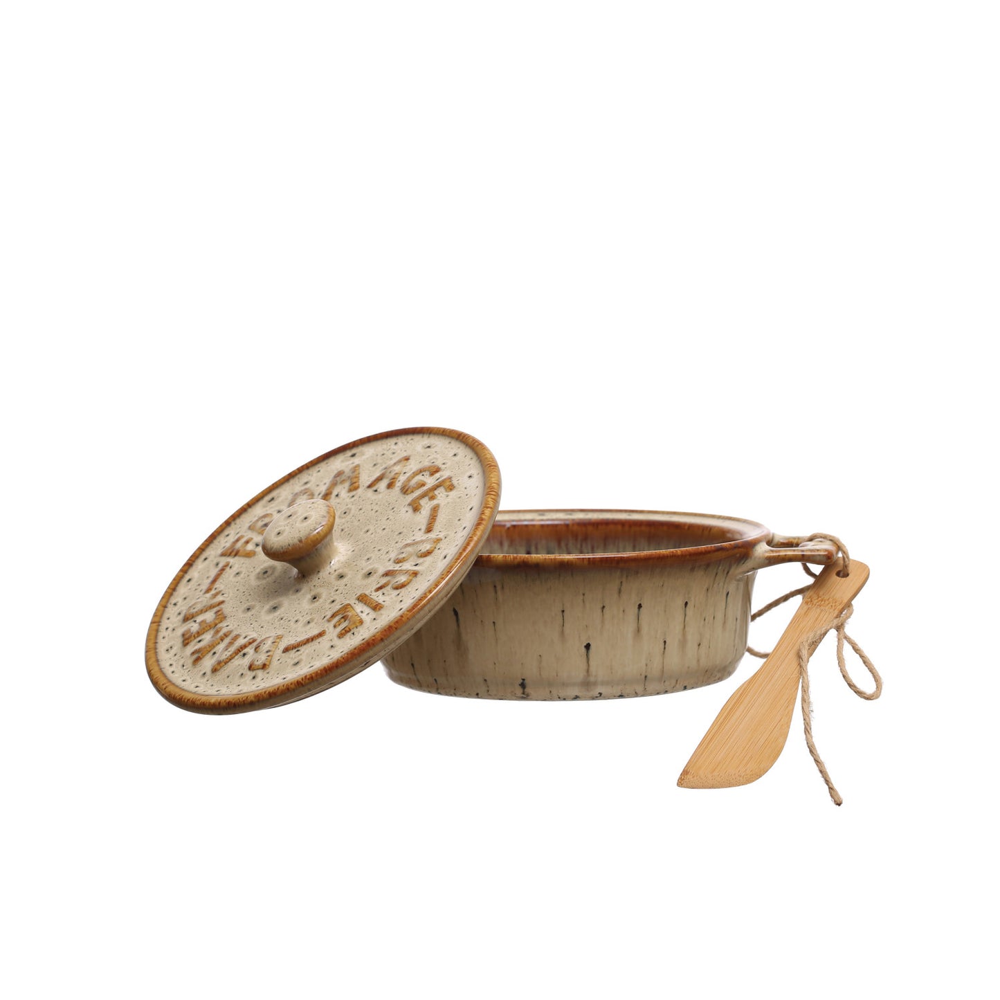 Stoneware Brie Baker with Bamboo Spreader