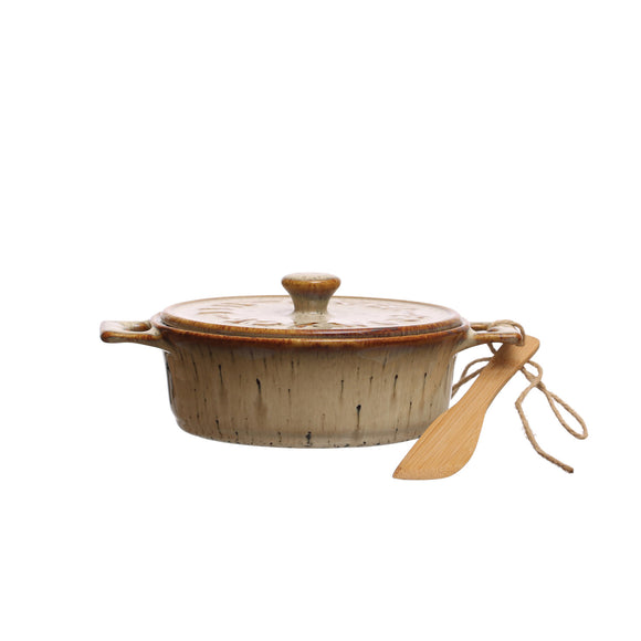 Stoneware Brie Baker with Bamboo Spreader