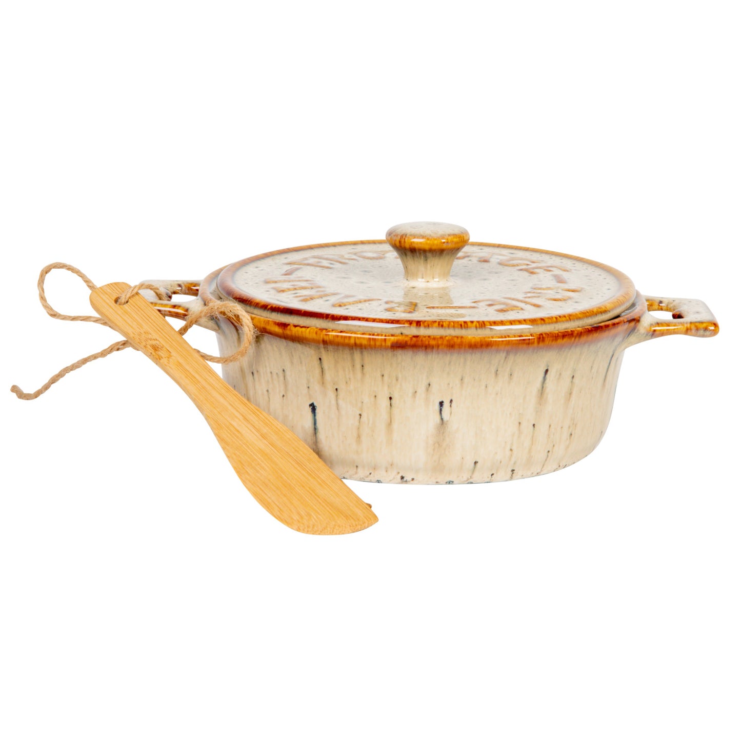 Stoneware Brie Baker with Bamboo Spreader