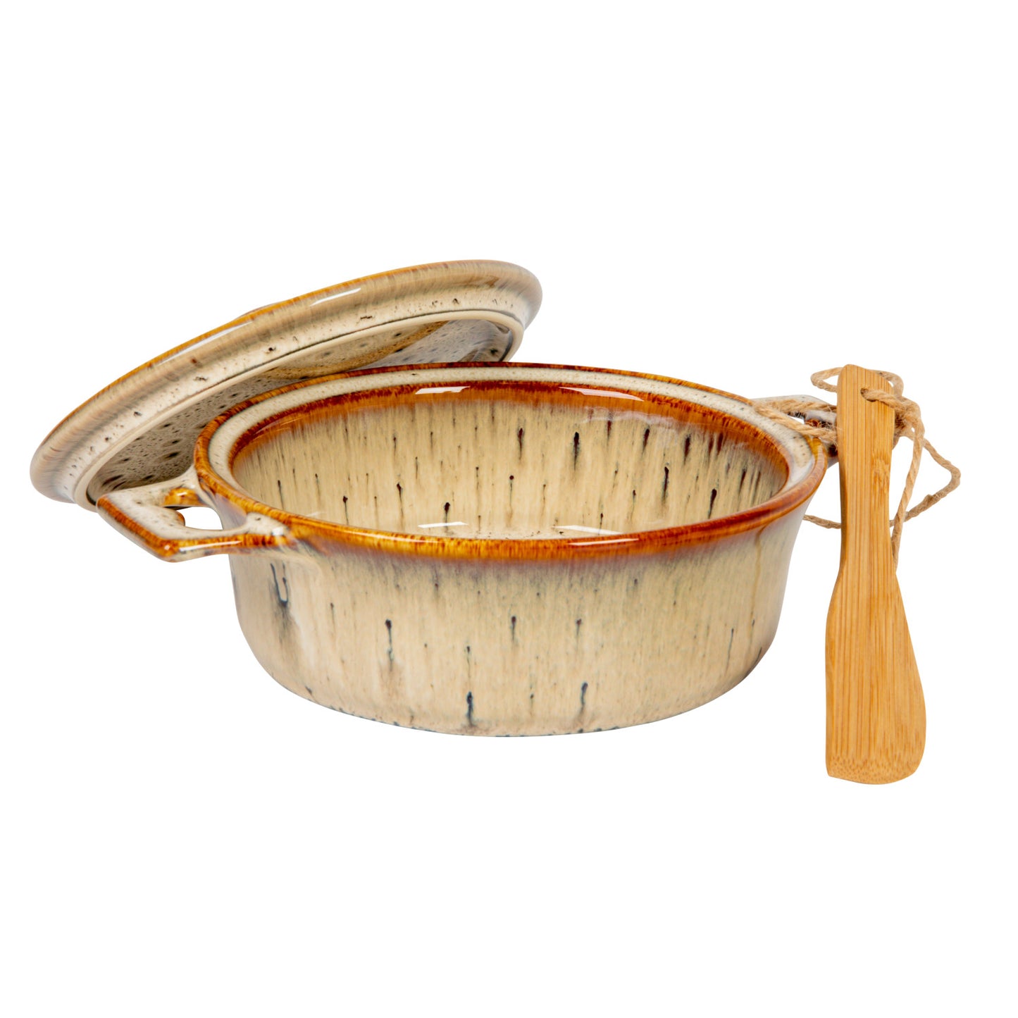 Stoneware Brie Baker with Bamboo Spreader