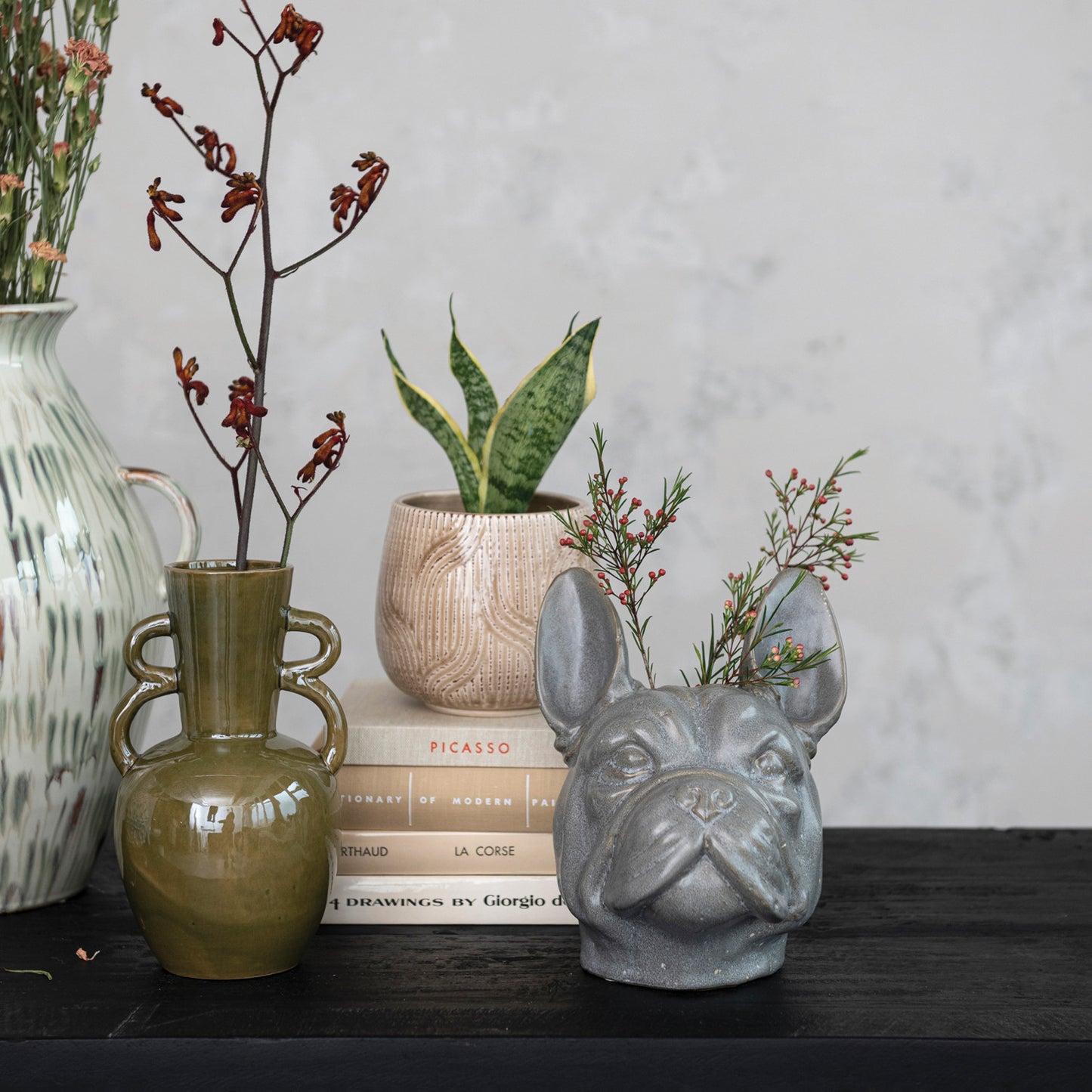 Stoneware French Bulldog Head Vase