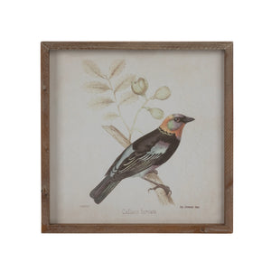 Wood Framed Glass Wall Décor with Bird