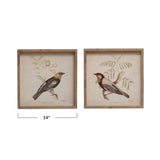 Wood Framed Glass Wall Décor with Bird