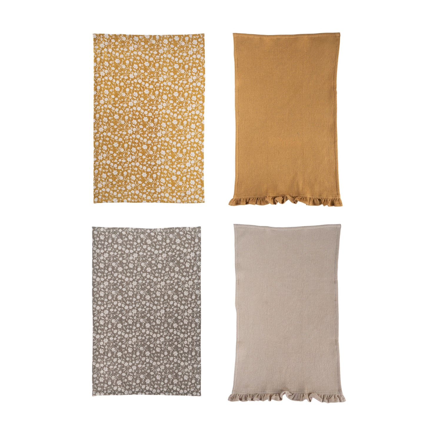 Cotton Slub Printed & Cotton Waffle Tea Towels, Set of 2