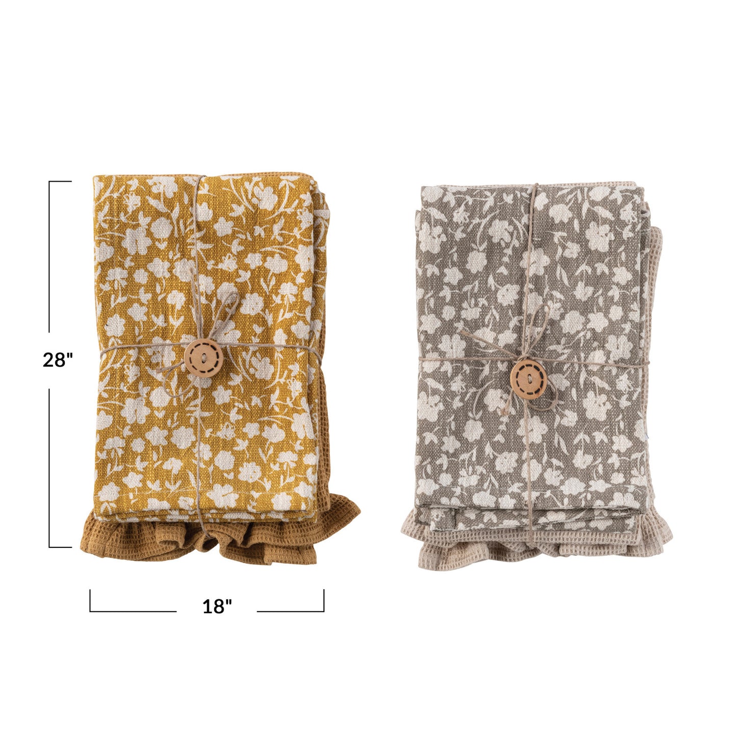 Cotton Slub Printed & Cotton Waffle Tea Towels, Set of 2