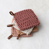 Cotton Crocheted Pot Holder with Leather Loop