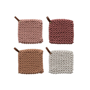 Cotton Crocheted Pot Holder with Leather Loop