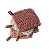 Cotton Crocheted Pot Holder with Leather Loop