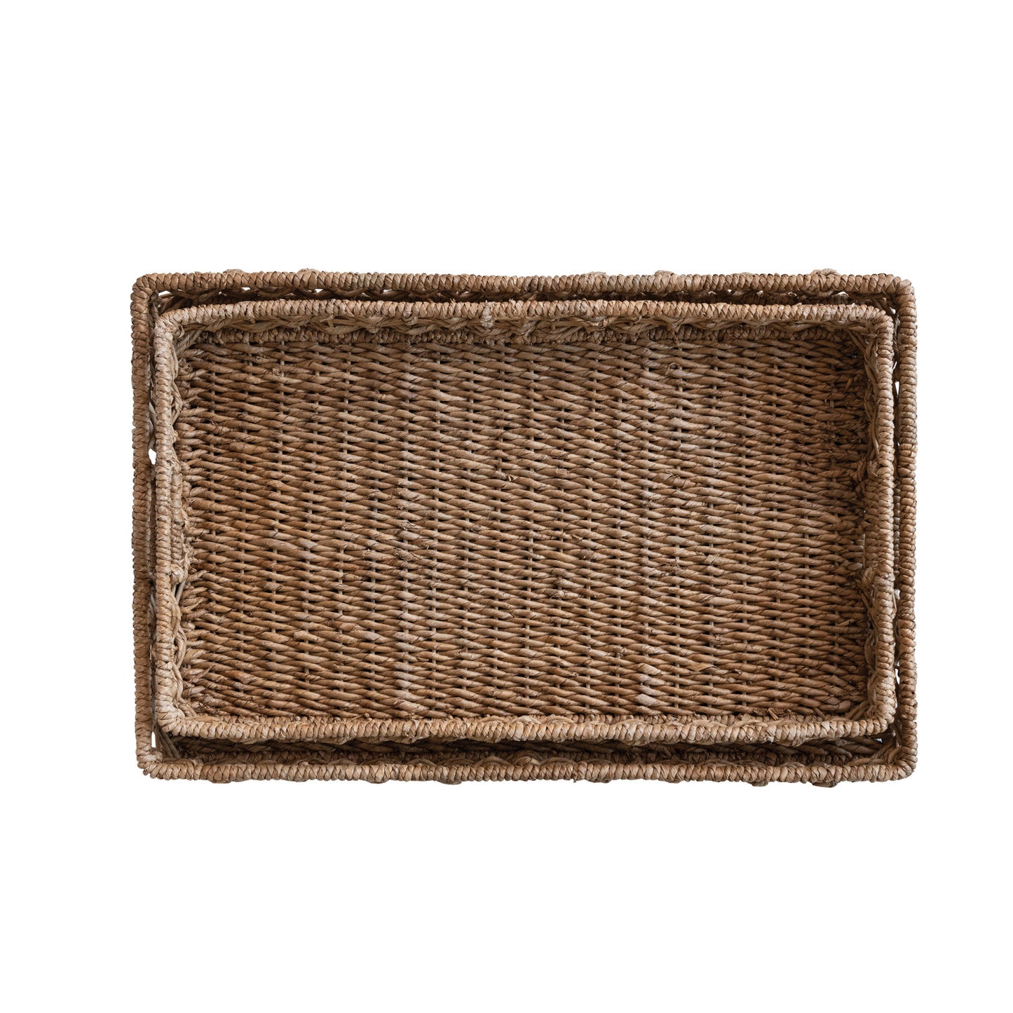 Decorative Hand-Woven Water Hyacinth & Rattan Trays w/ Handles