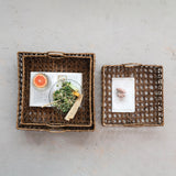 Decorative Hand-Woven Rattan Trays w/ Handles