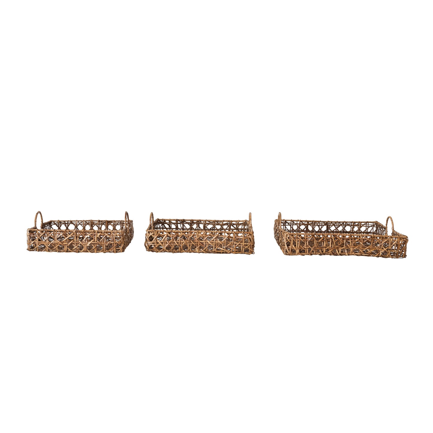 Decorative Hand-Woven Rattan Trays w/ Handles