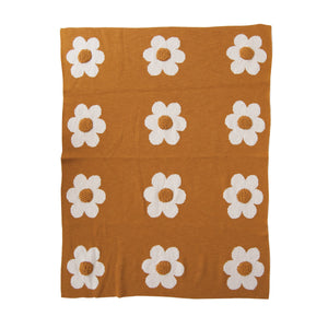 Cotton Knit Baby Blanket with Flowers and Tufting