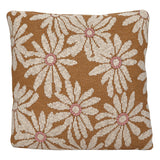 Square Cotton Knit Pillow with Flowers and Embroidery