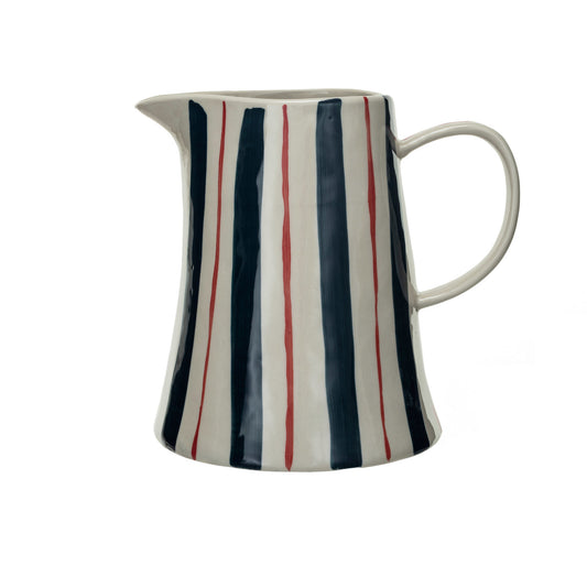 2 Quart Hand-Painted Stoneware Pitcher with Stripes