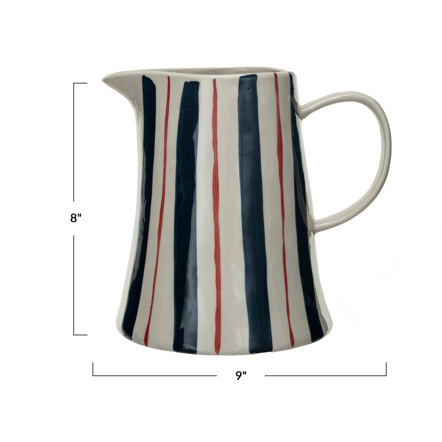 2 Quart Hand-Painted Stoneware Pitcher with Stripes