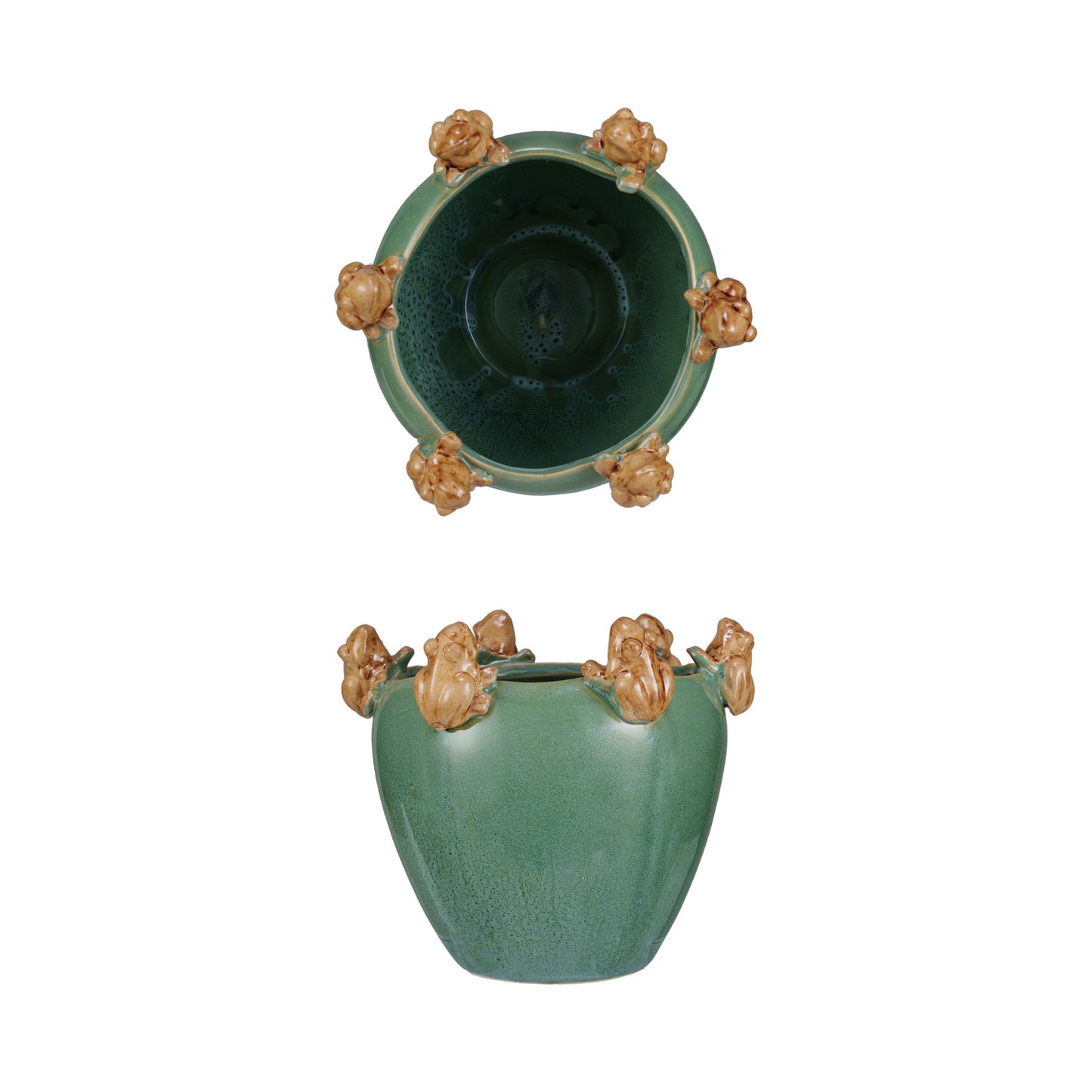 Stoneware Planter w/ Frogs on Rim (Each One Will Vary)