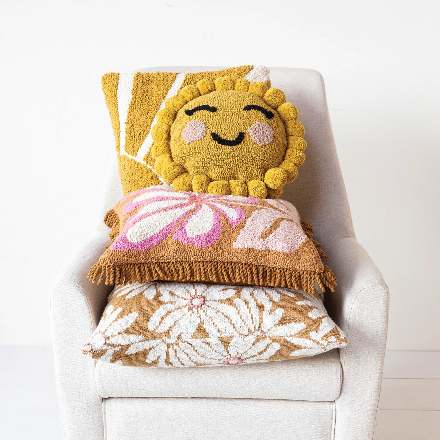 Cotton Tufted Lumbar Pillow with Sun and Cotton Back