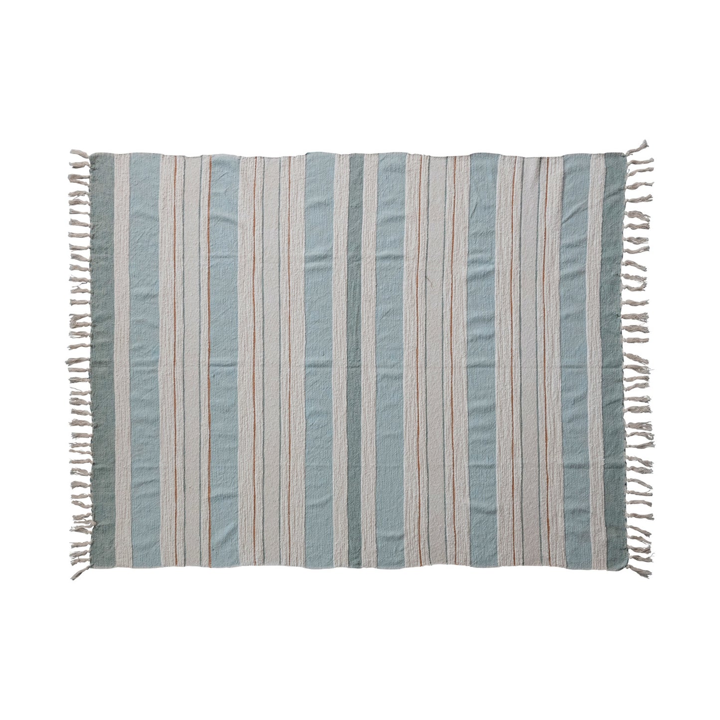 Woven Cotton Throw with Stripes and Fringe