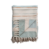 Woven Cotton Throw with Stripes and Fringe