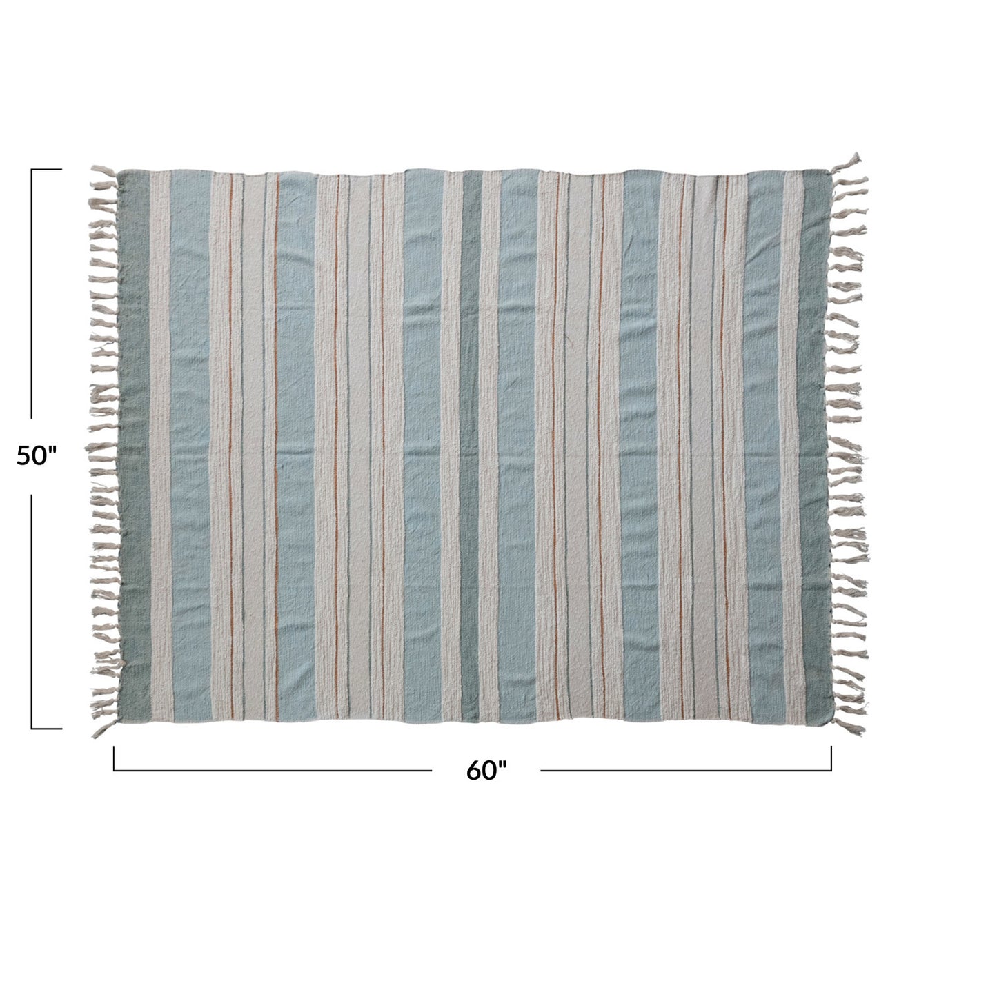 Woven Cotton Throw with Stripes and Fringe