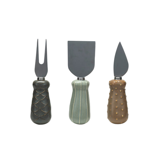 Stainless Steel Cheese Utensils with Stoneware Handle