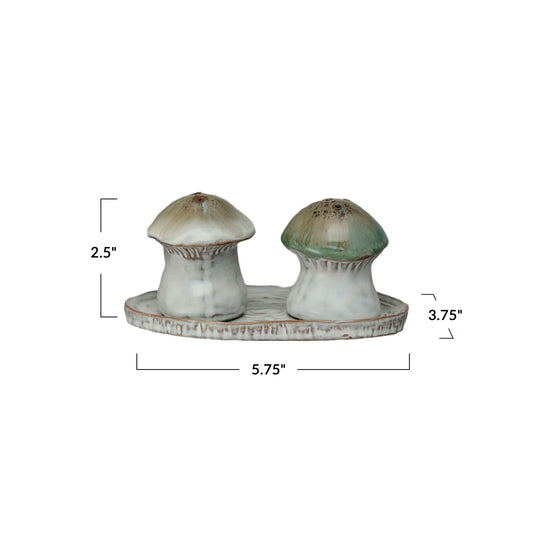 Stoneware Salt & Pepper Shakers w/ Tray