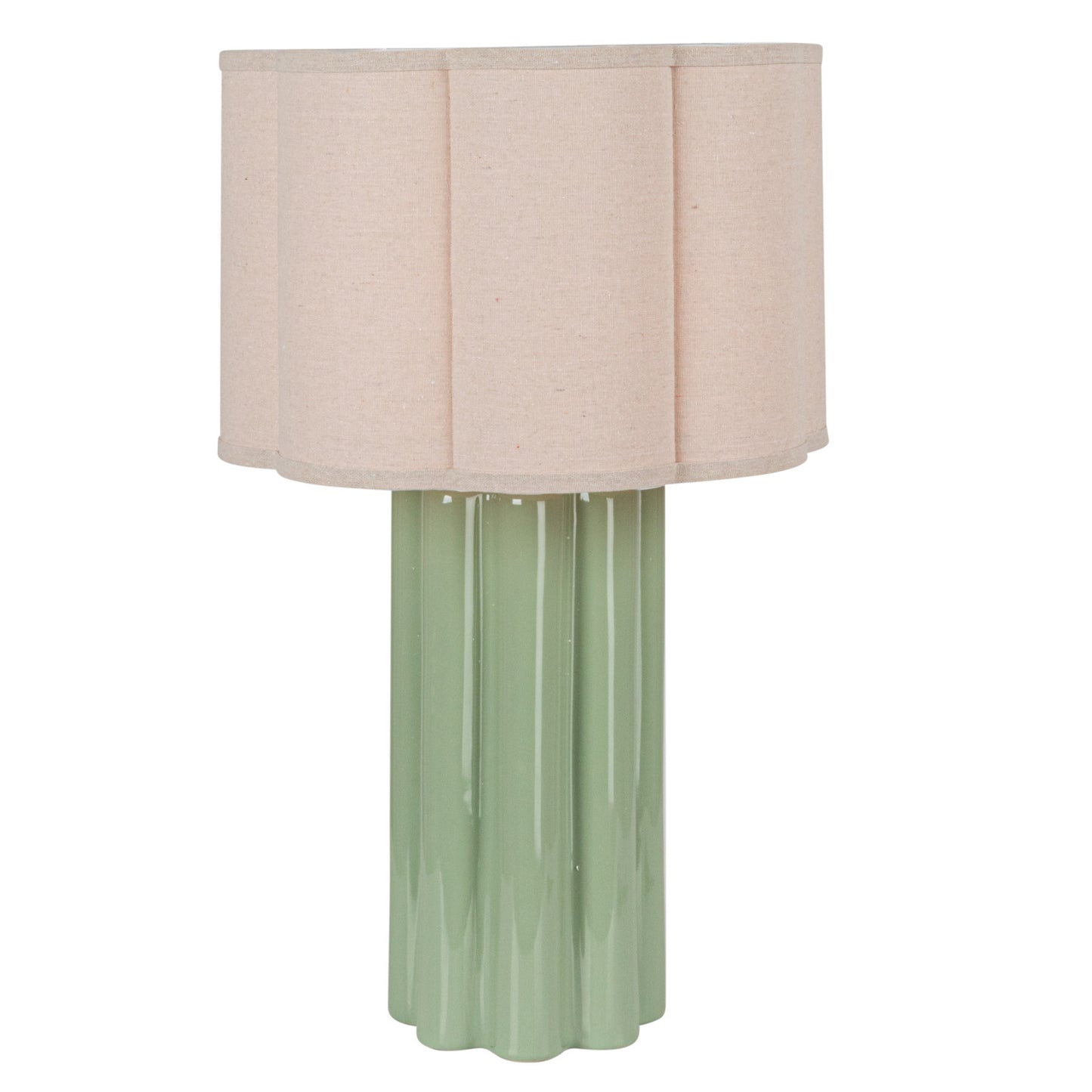 Stoneware Fluted Table Lamp w/ Linen Scalloped Shade & Swivel Neck