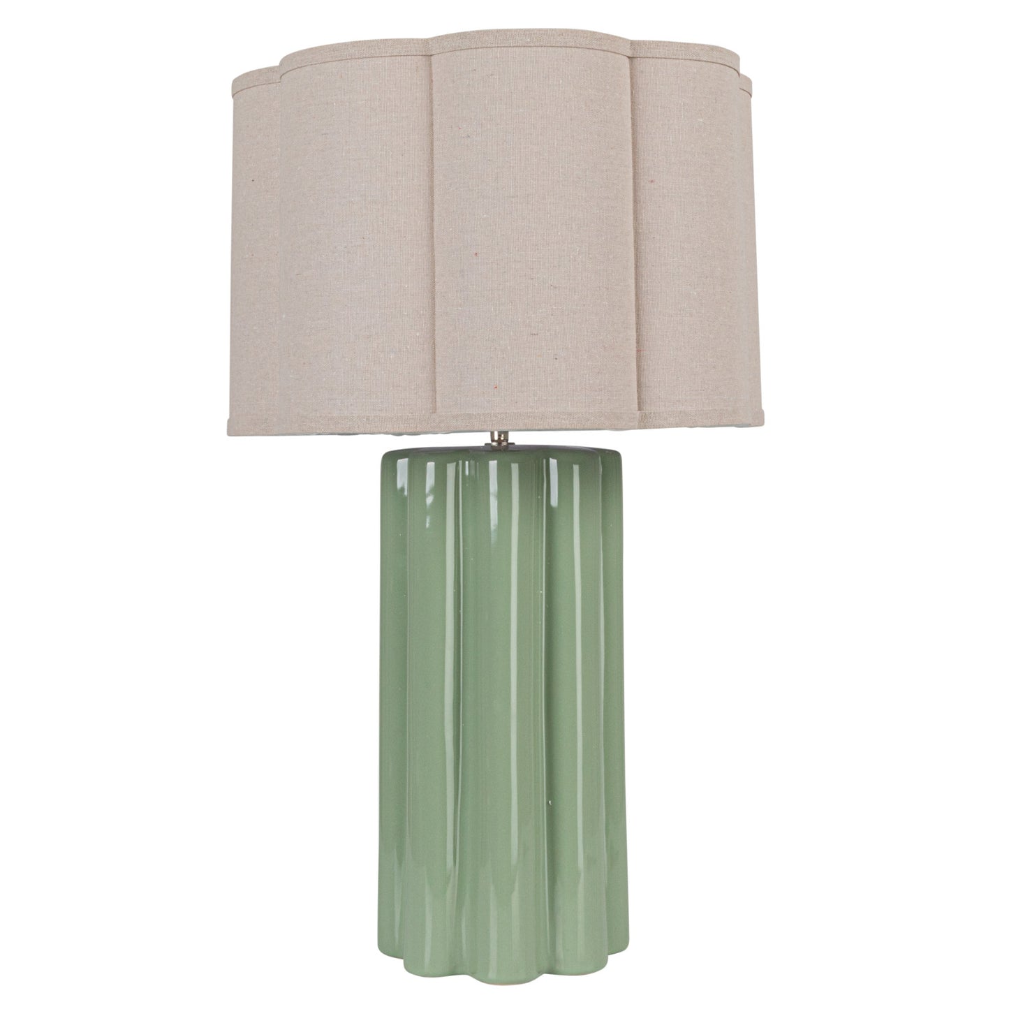 Stoneware Fluted Table Lamp w/ Linen Scalloped Shade & Swivel Neck
