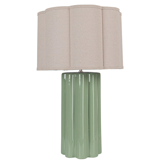 Stoneware Fluted Table Lamp w/ Linen Scalloped Shade & Swivel Neck