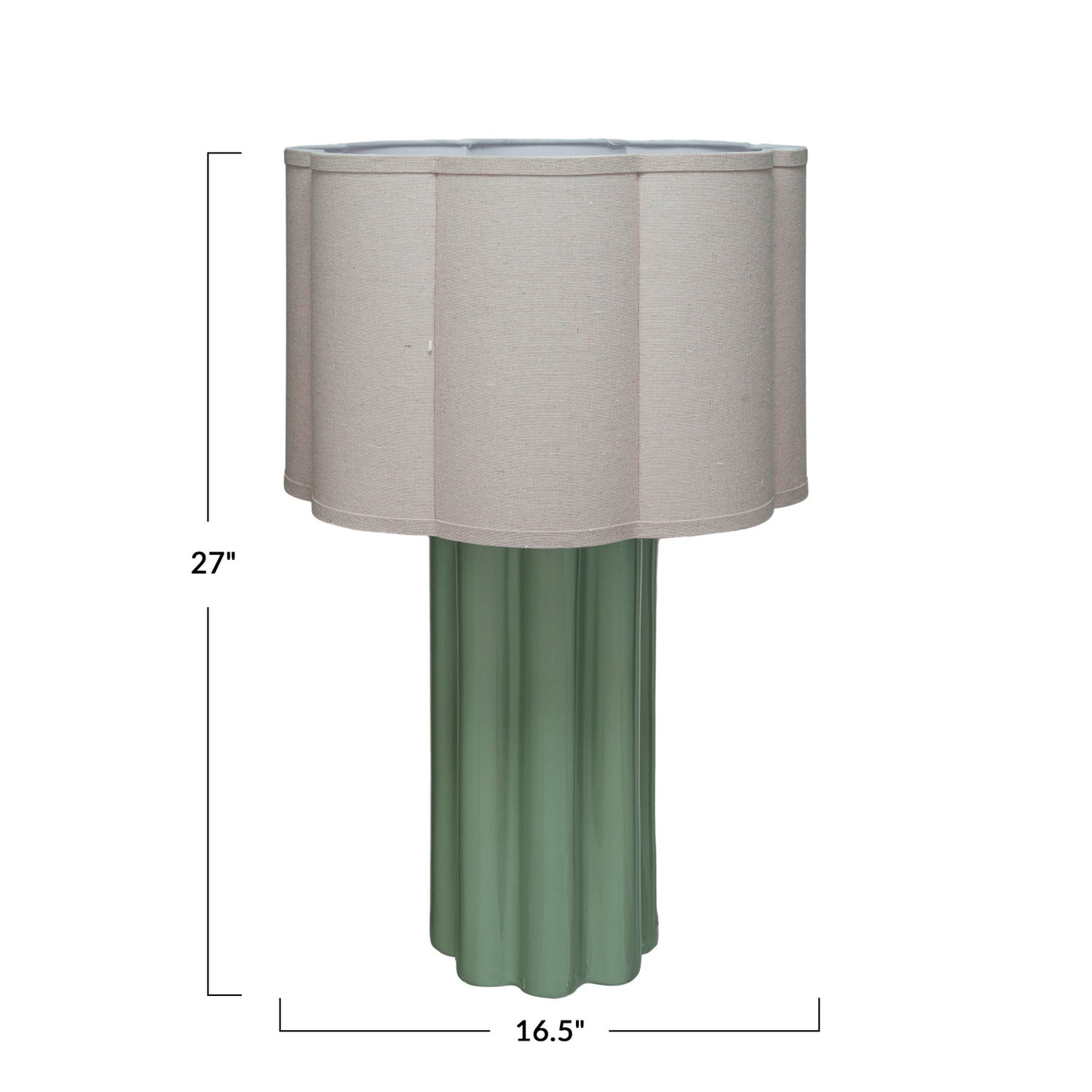 Stoneware Fluted Table Lamp w/ Linen Scalloped Shade & Swivel Neck