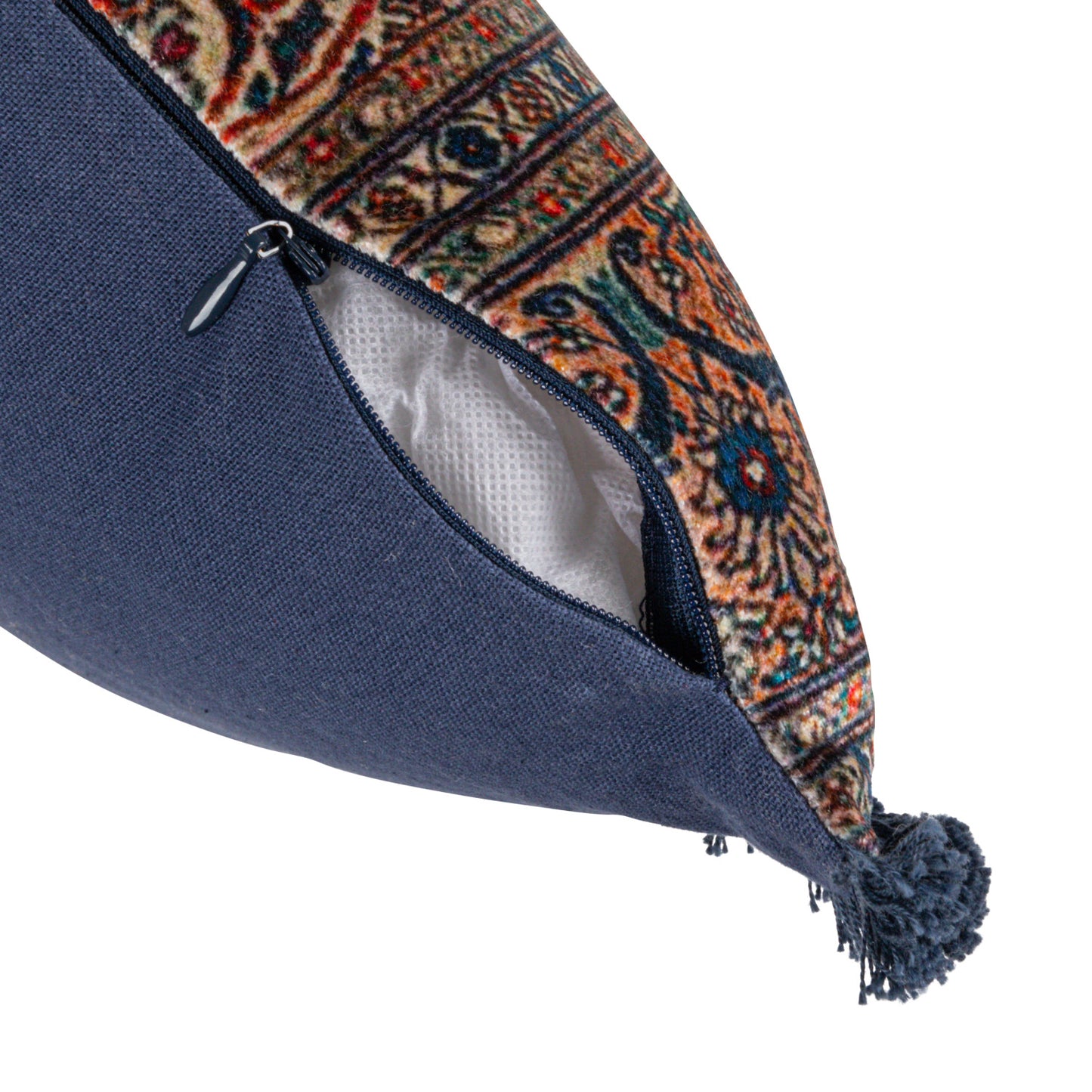 Cotton Blend Velvet Printed Lumbar Pillow w/ Fringe