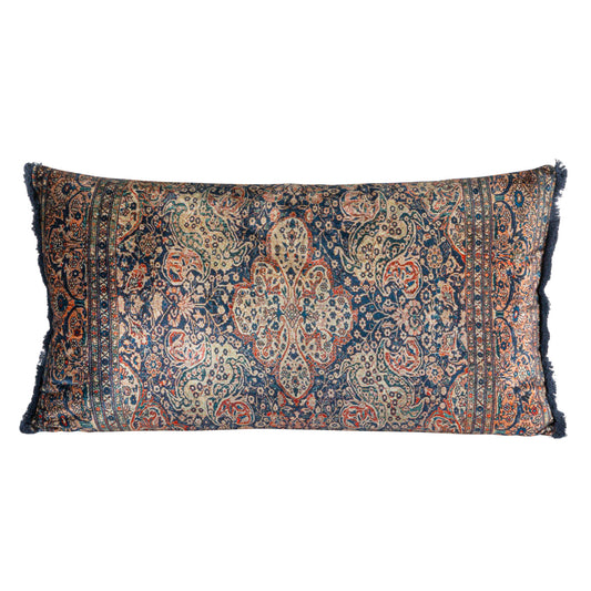 Cotton Blend Velvet Printed Lumbar Pillow w/ Fringe