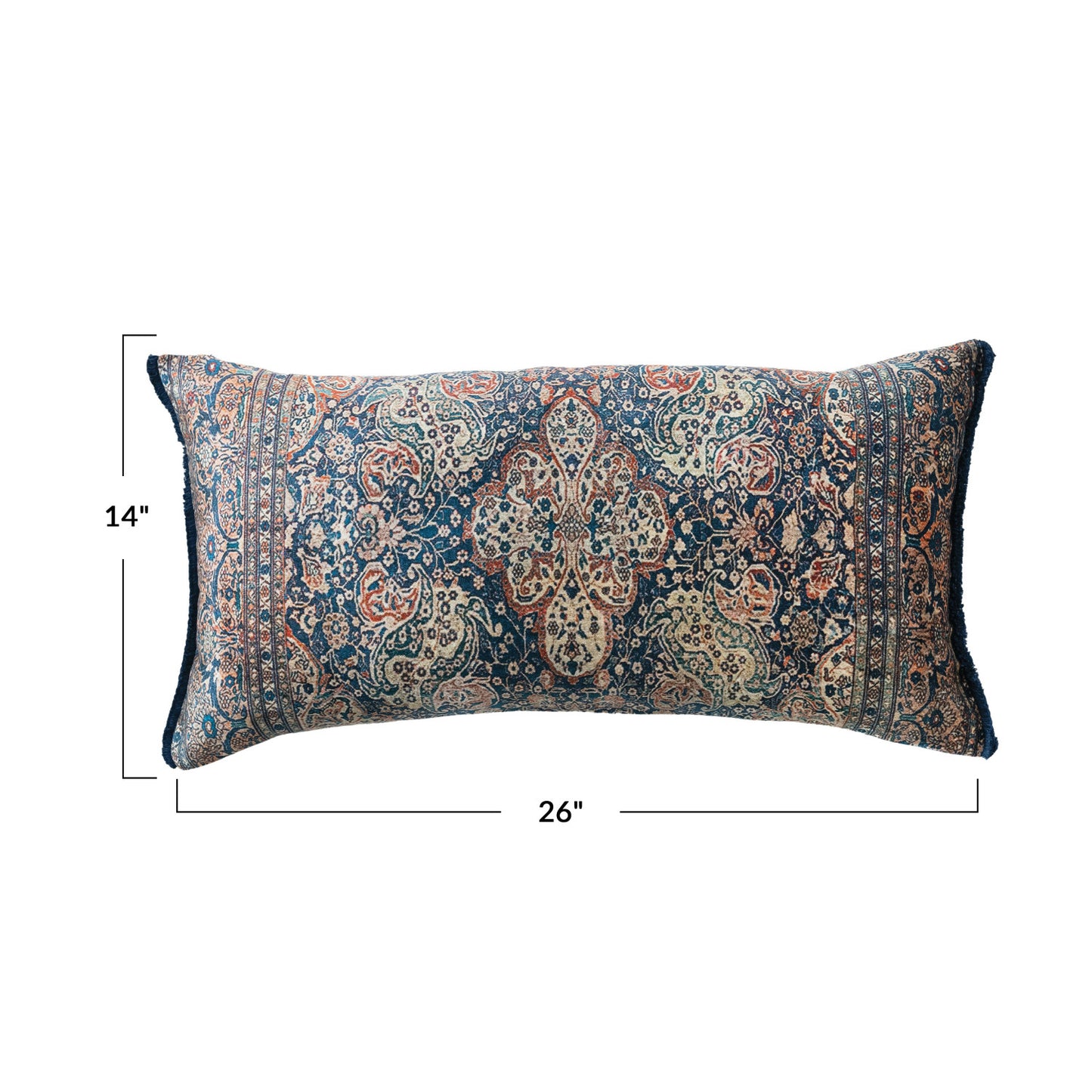 Cotton Blend Velvet Printed Lumbar Pillow w/ Fringe