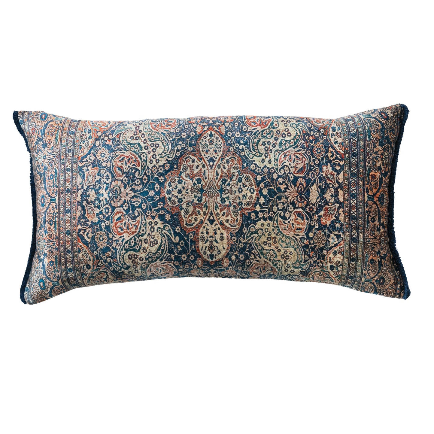 Cotton Blend Velvet Printed Lumbar Pillow w/ Fringe