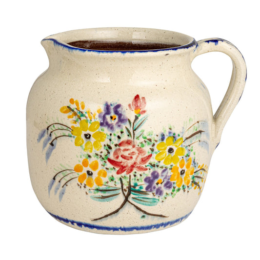 Decorative Terra-cotta Pitcher w/ Flowers & Handle