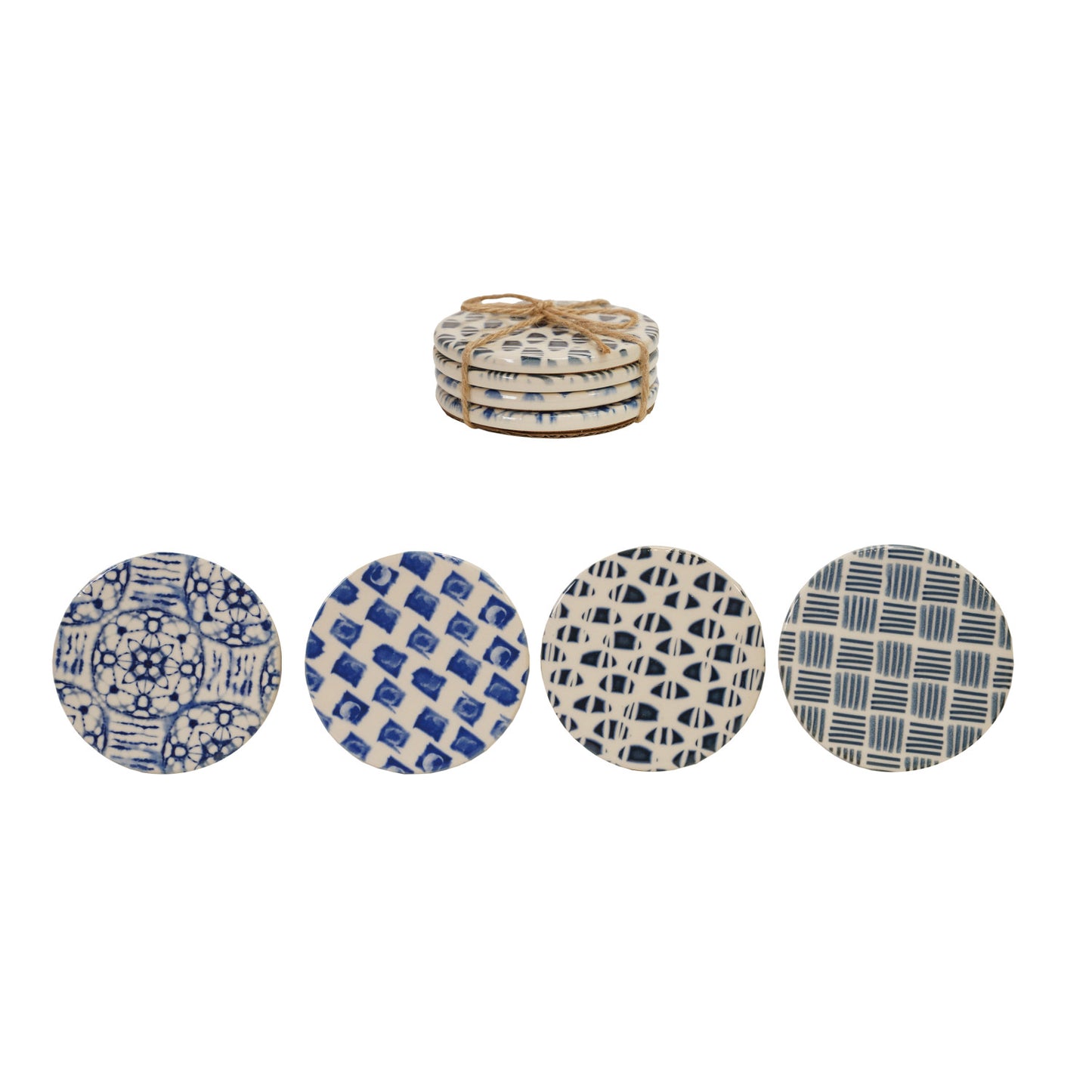 Stoneware Coasters with Tile Pattern, Set of 4